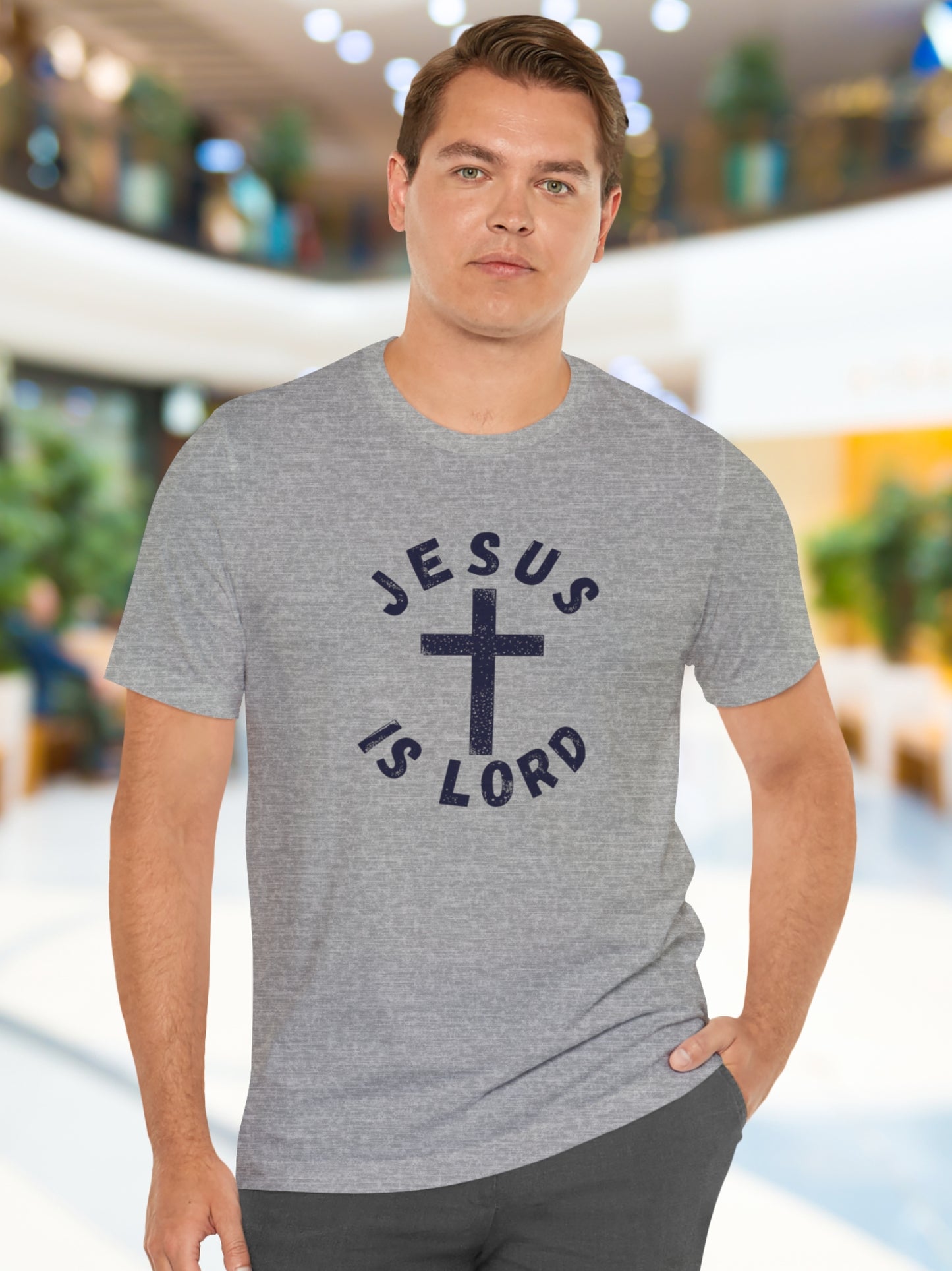 Ventage Style 'Jesus is Lord' Circular (Front) Design with Cross Graphic Unisex T-Shirt, Christian Apparel, Jesus Tee