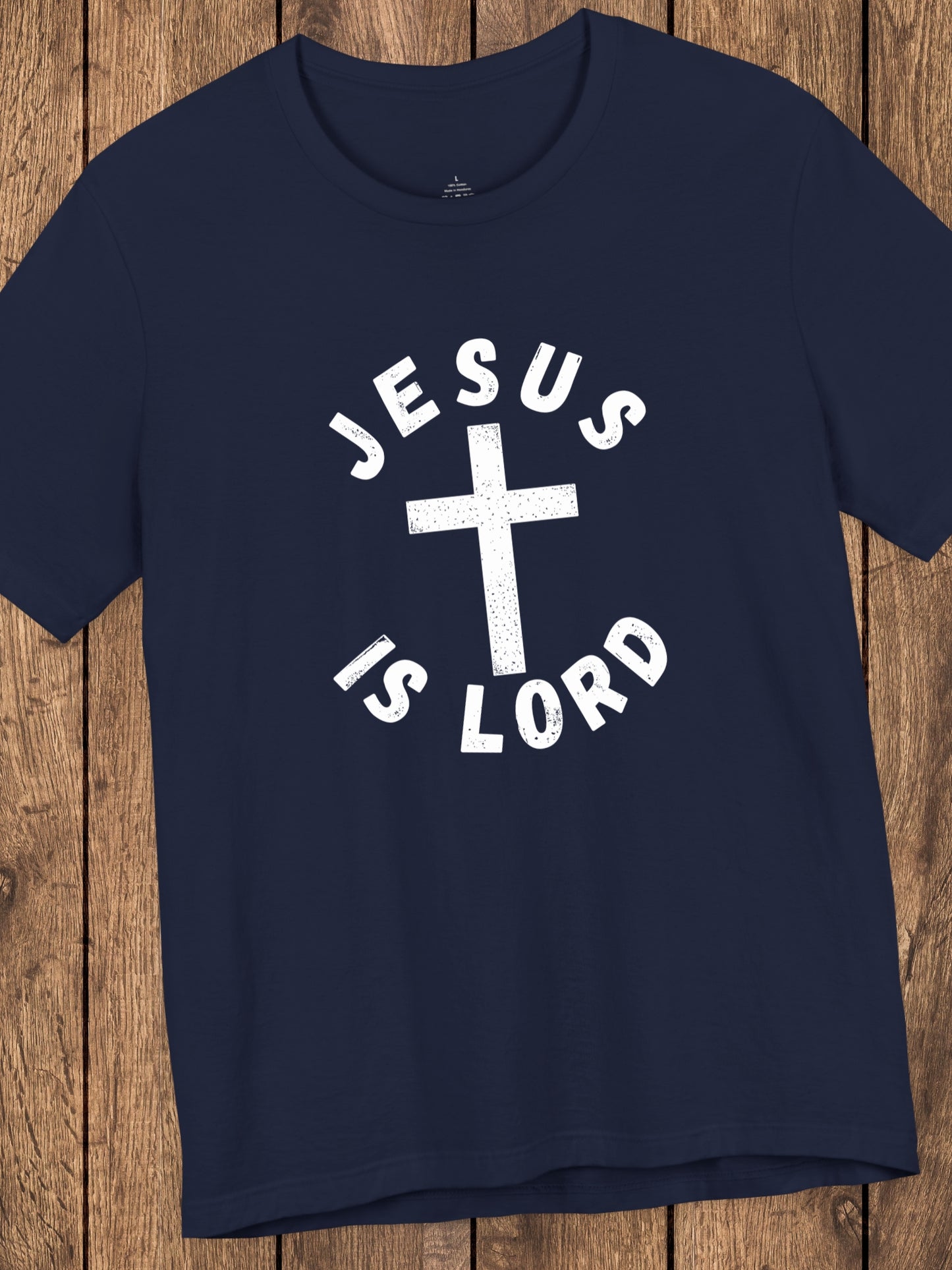 Ventage Style 'Jesus is Lord' Circular (Front) Design with Cross Graphic Unisex T-Shirt, Christian Apparel, Jesus Tee