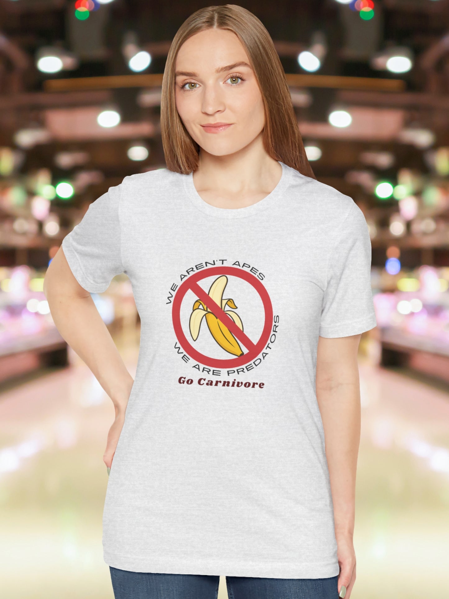 'We aren't Apes, We're Predators, Go Carnivore' Bananas Prohibited Sign Graphic Unisex T-Shirt, Health and Wellness, Carnivore Diet Apparel, Anti-Fruit