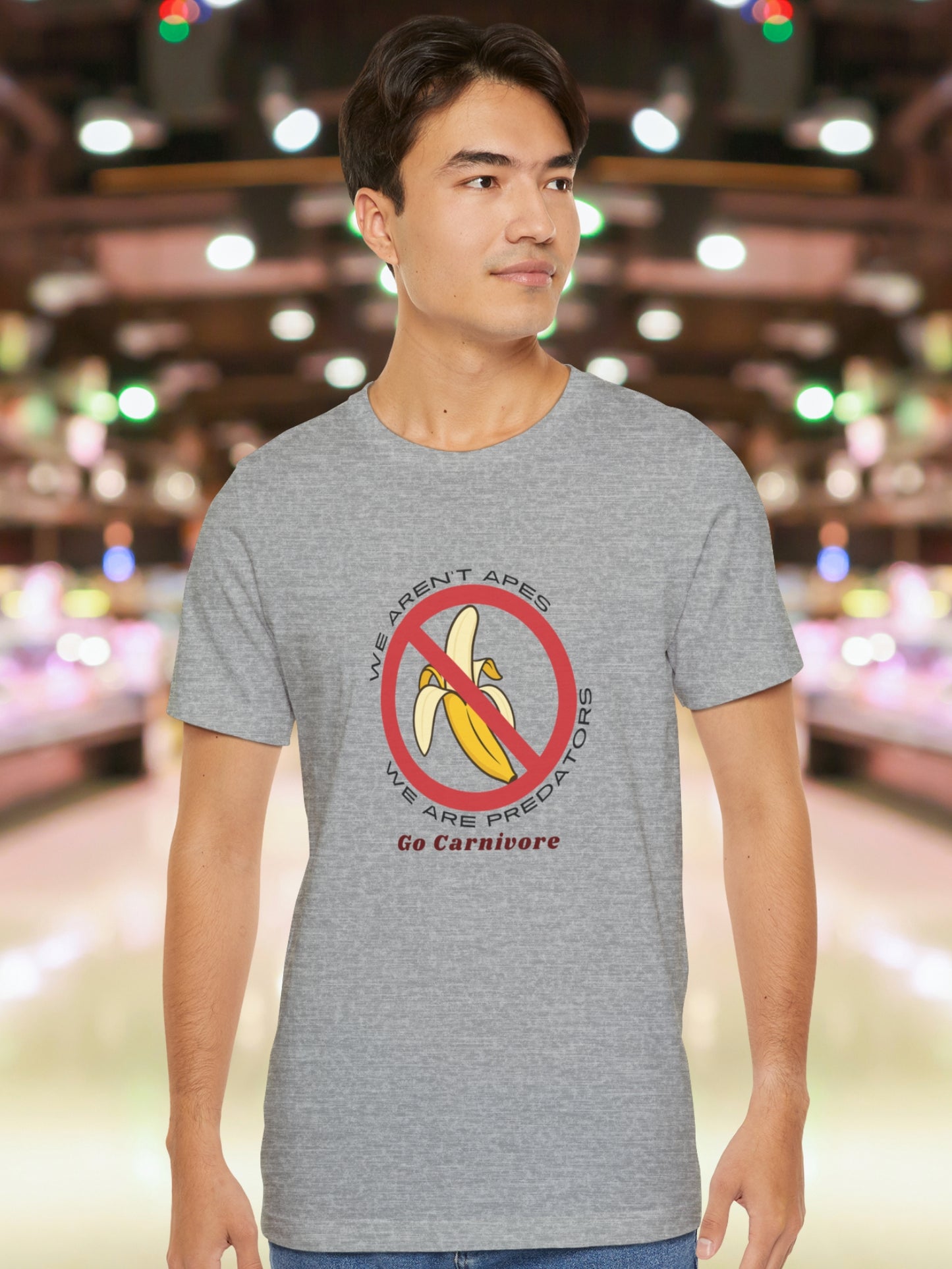 'We aren't Apes, We're Predators, Go Carnivore' Bananas Prohibited Sign Graphic Unisex T-Shirt, Health and Wellness, Carnivore Diet Apparel, Anti-Fruit