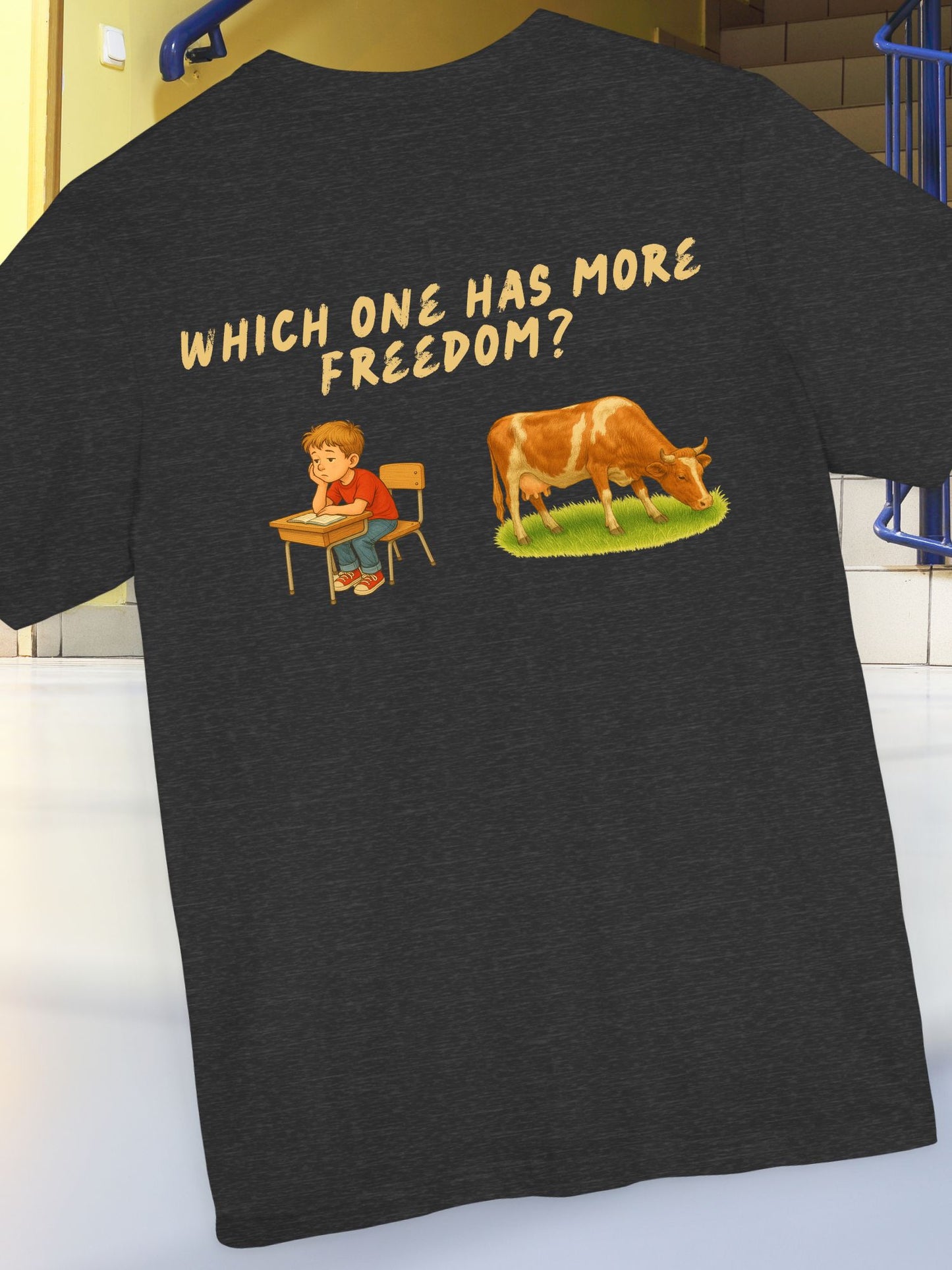 'Which One Has More Freedom?' School Children or Livestock Graphic Unisex T-Shirt