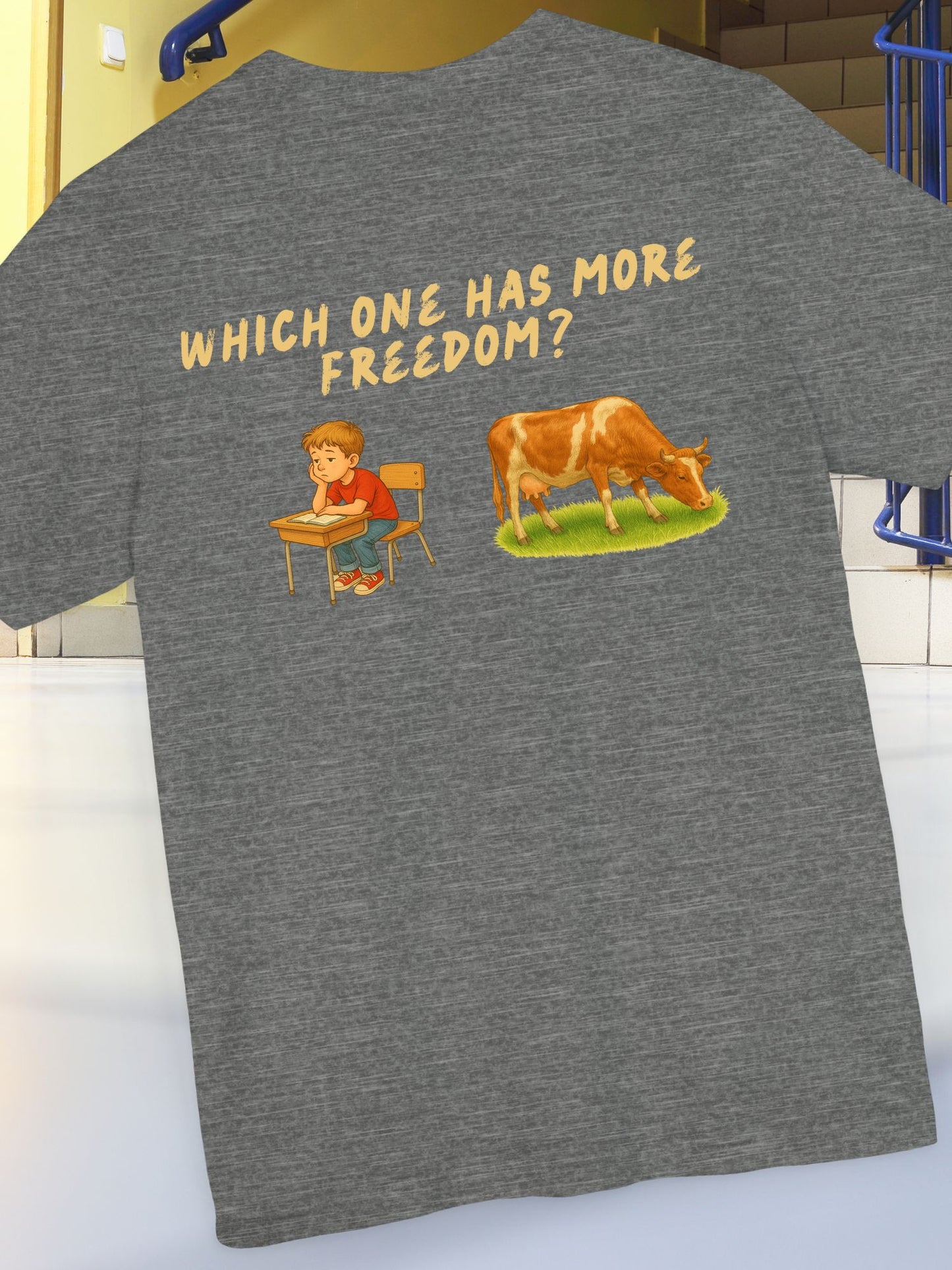 'Which One Has More Freedom?' School Children or Livestock Graphic Unisex T-Shirt