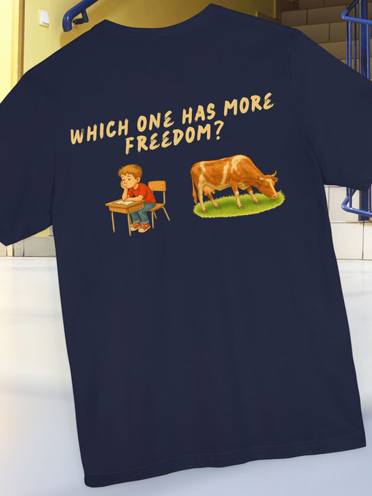 'Which One Has More Freedom?' School Children or Livestock Graphic Unisex T-Shirt