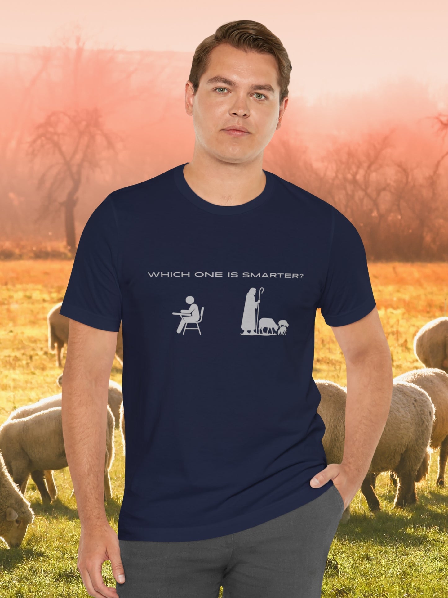 'Which One is Smarter?' Unisex T-Shirt, Student v. Shepherd, Anti-School Tee, Quiz Shirt