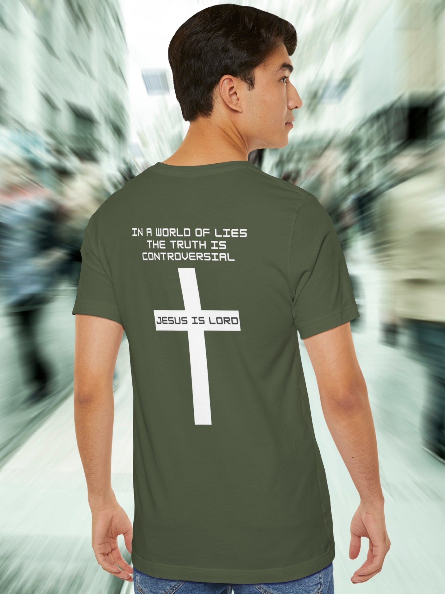 'In a world of lies The Truth is controversial, Jesus is Lord' Back Version Unisex T-Shirt, Christian Apparel, Jesus Tee