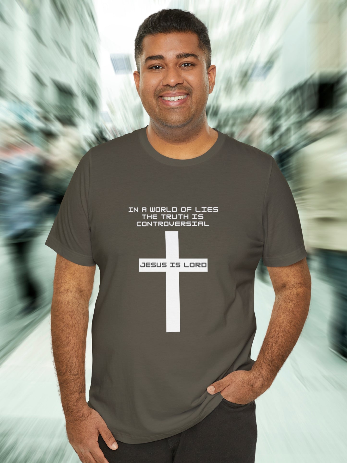 'In a world of lies The Truth is controversial, Jesus is Lord' Cross Graphic Unisex T-Shirt, Christian Apparel, Jesus Tee