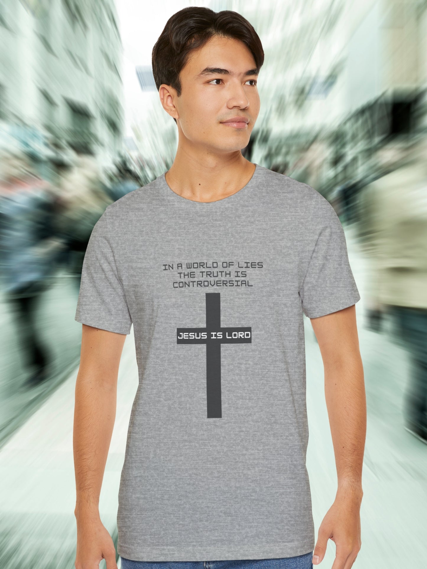 'In a world of lies The Truth is controversial, Jesus is Lord' Cross Graphic Unisex T-Shirt, Christian Apparel, Jesus Tee