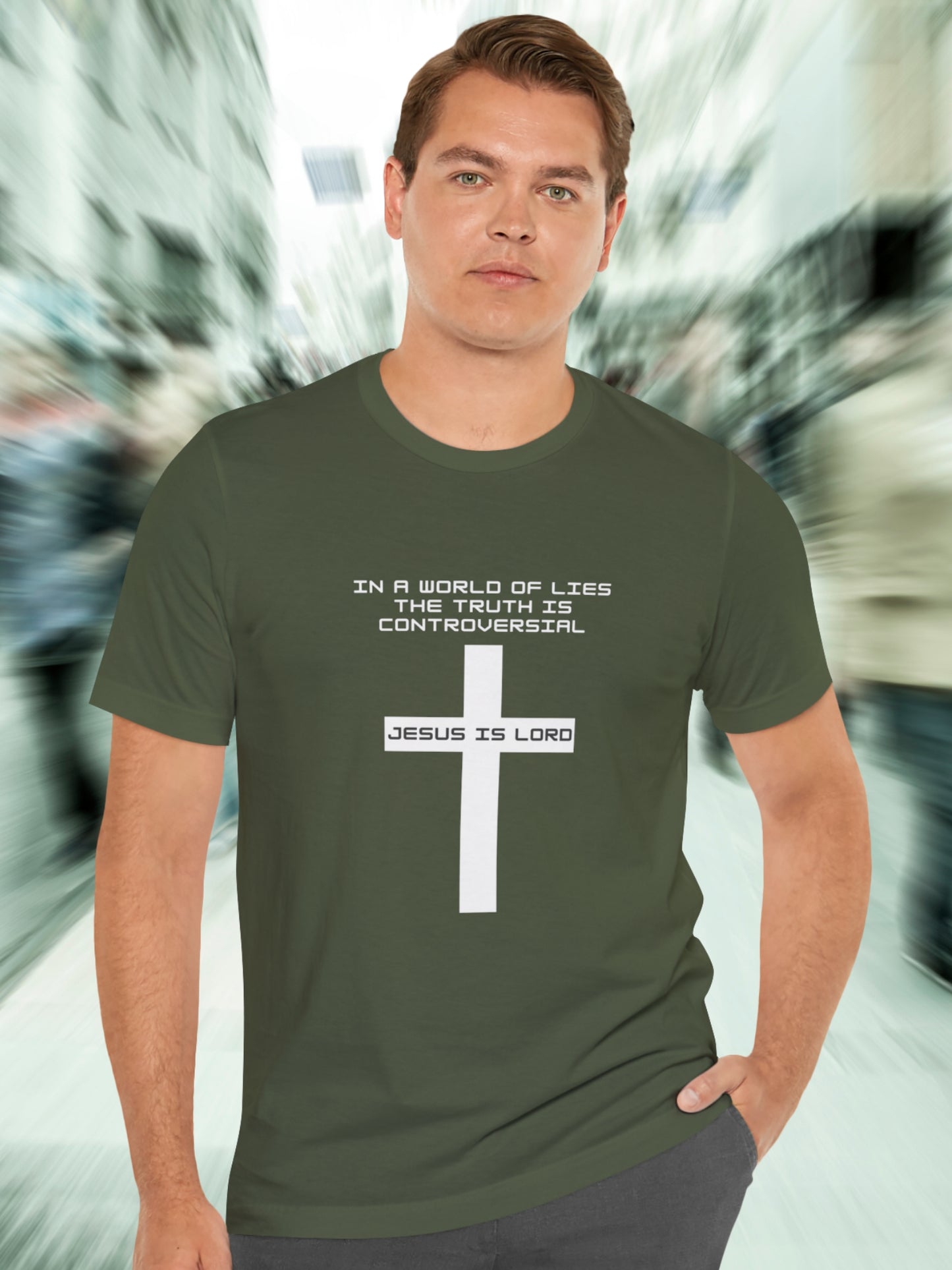 'In a world of lies The Truth is controversial, Jesus is Lord' Cross Graphic Unisex T-Shirt, Christian Apparel, Jesus Tee