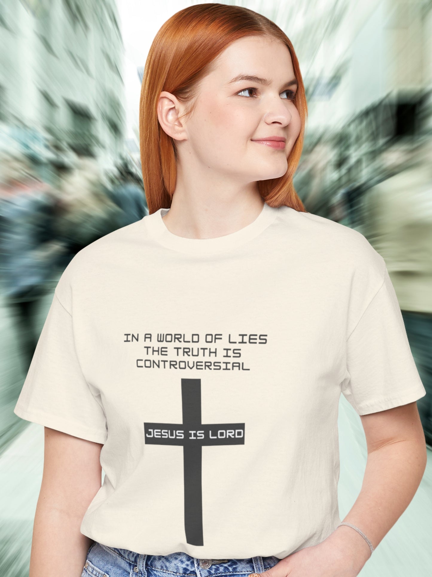 'In a world of lies The Truth is controversial, Jesus is Lord' Cross Graphic Unisex T-Shirt, Christian Apparel, Jesus Tee