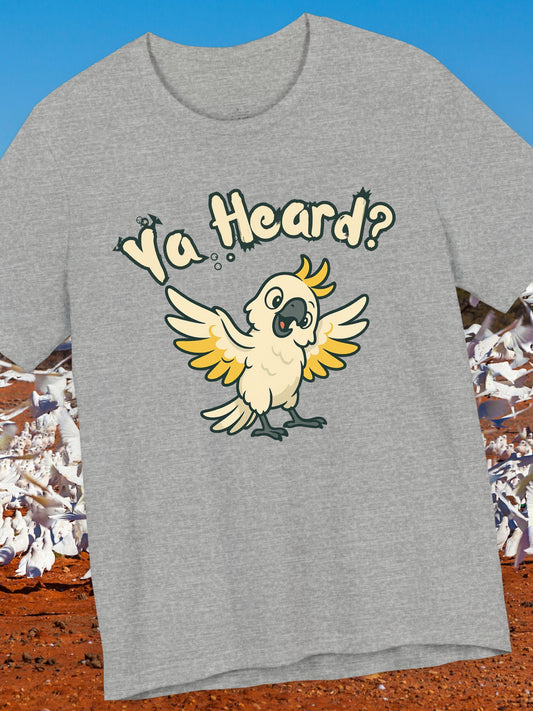 Cute Parrot Graphic Tee - "Ya Heard?" Unisex Jersey T-Shirt, Funny Bird Shirt, Animal Lover Gift, Casual Everyday Wear, Summer Style